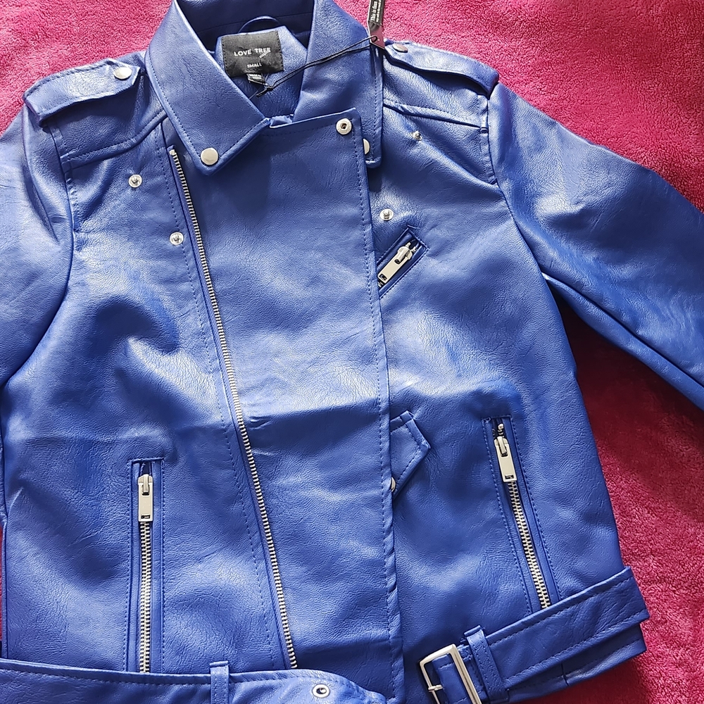 Blue Faux Leather Jacket